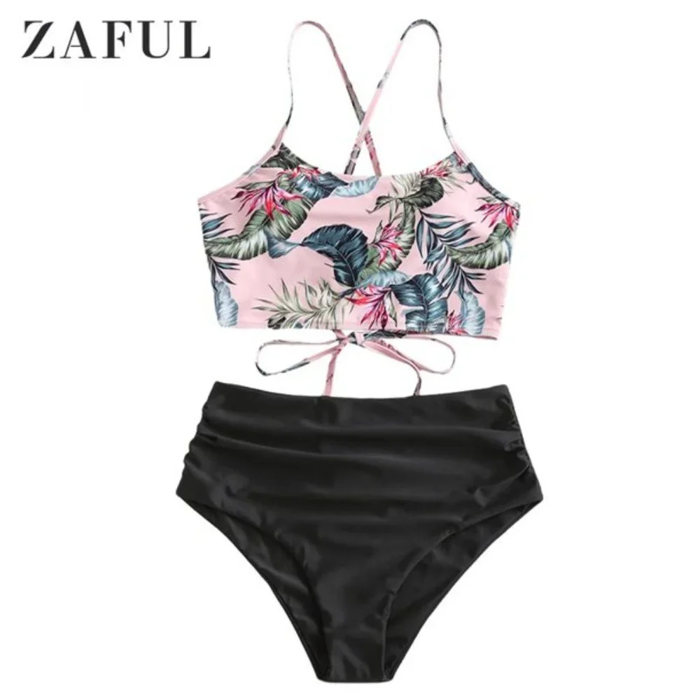 ZAFUL Vacation Leaf Print Lace-up Ruched Swimsuit 🌿🌿 NEW WITH TAGS!